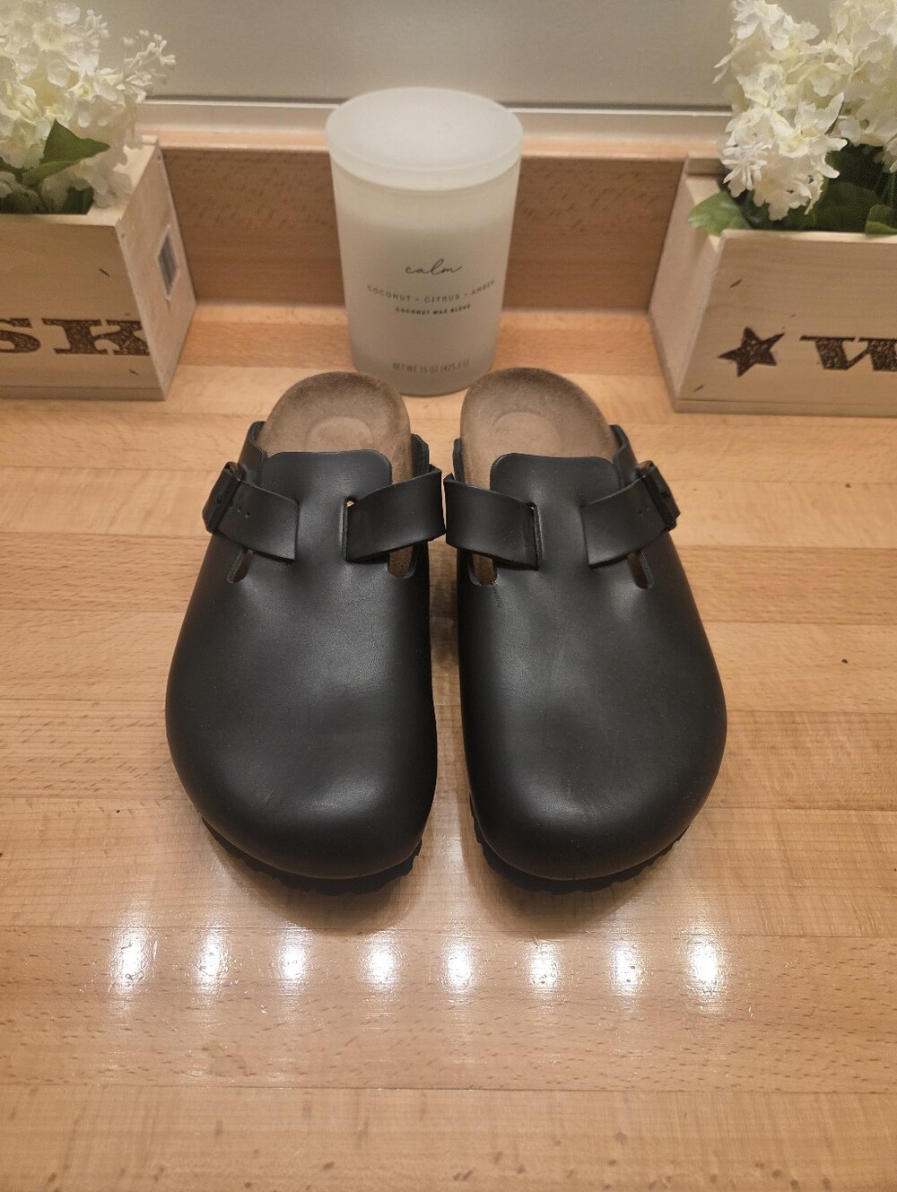 Birkenstock Boston Clogs Black Smooth Leather Womens Size 41 - Picture 2 of 11